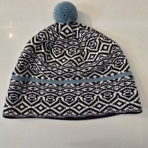 Ibex 100% Merino Hat Geometric Pattern Pompom
